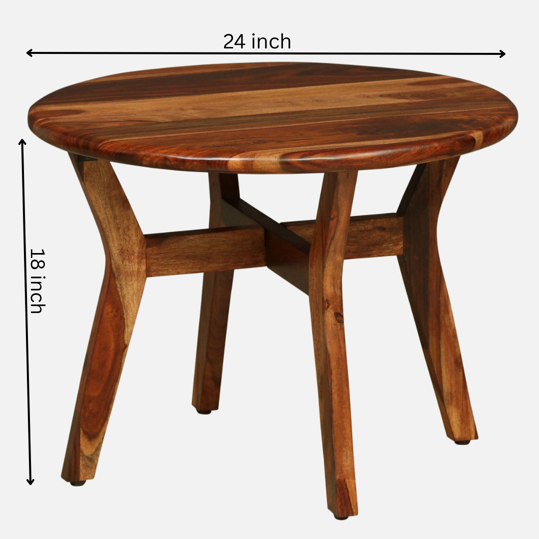 Wood Curls Cascade Sheesham Wood Center Table | Coffee Table for Living Room | Round Tipoy for Office & Home | Natural Wood Finish(18inch Height x 24inch Width)