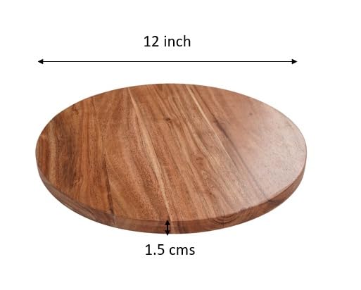 Wood Curls Redwooda Acacia Wood Round Chopping Board | Anti-Bacterial | Seasoned with Food Grade Mineral Oils | BPA Free | Natural Wood Finish | Size: 30.48X30.48X1.5 Centimetres