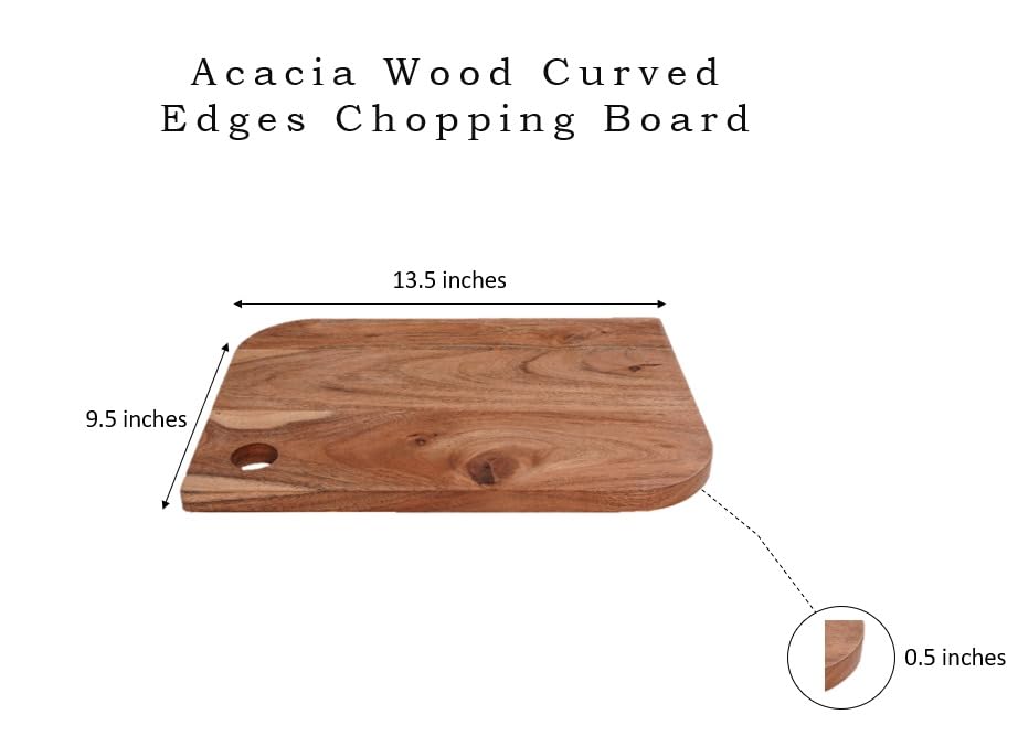 Wood Curls Birchwood Acacia Wood Rectangle Curved Edges Board | BPA Free | Anti-Bacterial | Natural Wood Finish | Size: 24.77X34.29X1.27 Centimetres