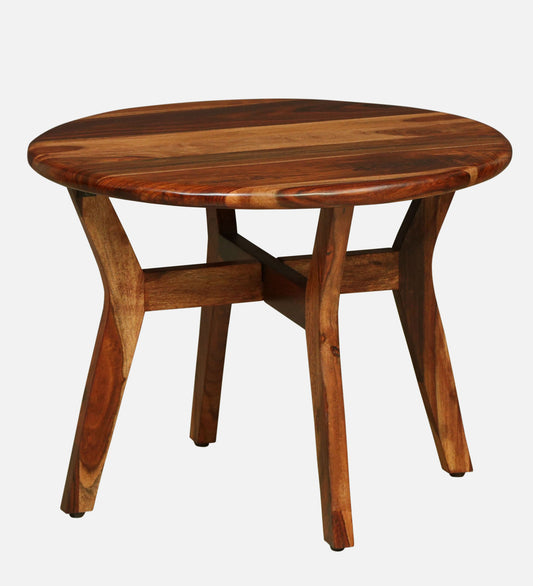 Wood Curls Cascade Sheesham Wood Center Table | Coffee Table for Living Room | Round Tipoy for Office & Home | Natural Wood Finish(18inch Height x 24inch Width)