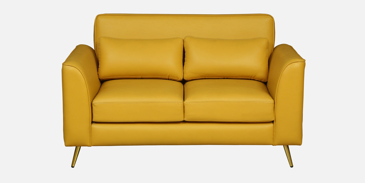 Wood Curls Aurelia Mustard Two-Seater Sofa ,Modern Leatherette Sofa with Golden Legs(57 inch Lx 25.5 inch H)