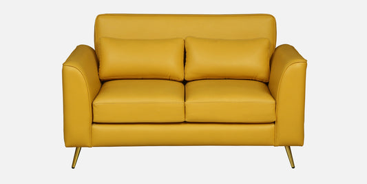 Wood Curls Aurelia Mustard Two-Seater Sofa ,Modern Leatherette Sofa with Golden Legs(57 inch Lx 25.5 inch H)