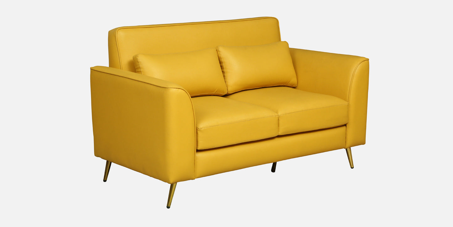 Wood Curls Aurelia Mustard Two-Seater Sofa ,Modern Leatherette Sofa with Golden Legs(57 inch Lx 25.5 inch H)