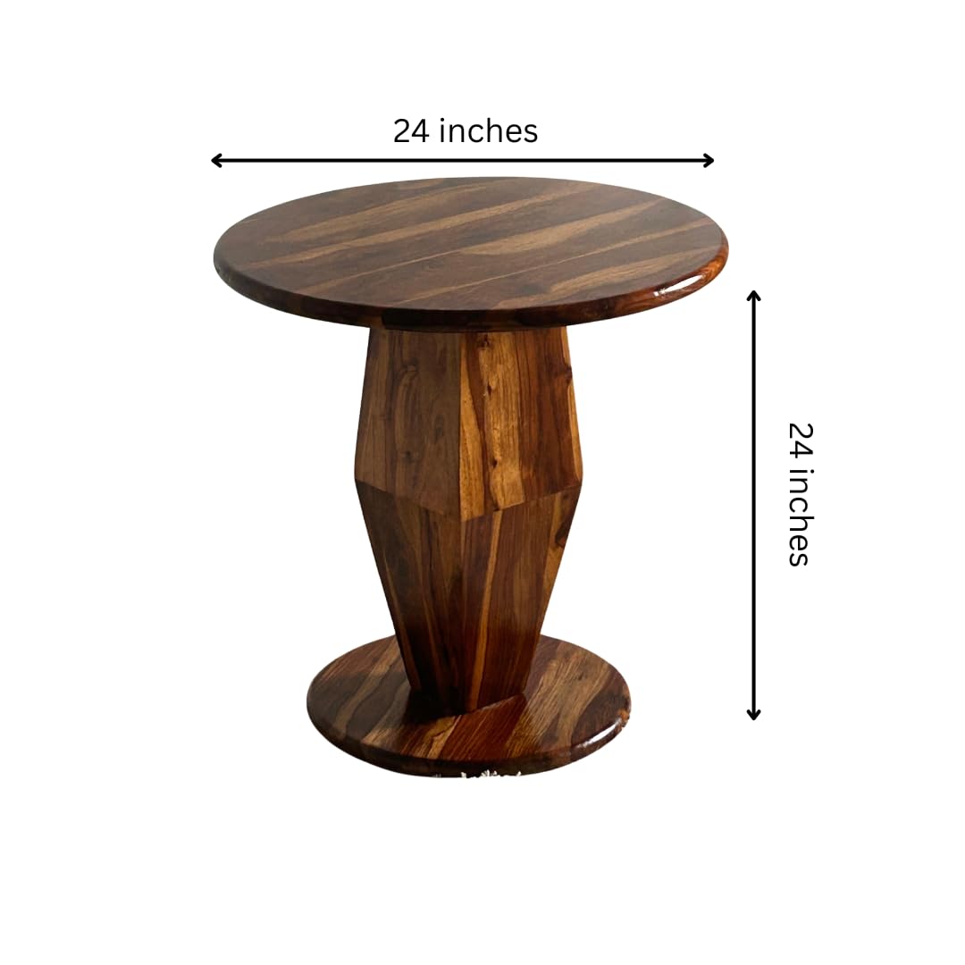 Wood Curls Armonia Sheesham Wood Coffee Table for Home,Office,End Table for Bedroom,Living Room Pedestal Base Side Table, Geometric Design,Natural Wood Finish(24 inch Diameter x 24 inch Height)