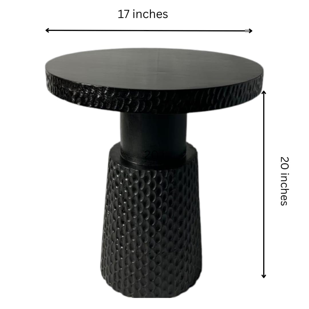 Wood Curls Nyx Wooden Coffee Table for Living Room|Side Table for Office,Home,Bedroom|Round Coffee Table|Black|Mango Wood(17 inches Diameter x 20 inches Height)