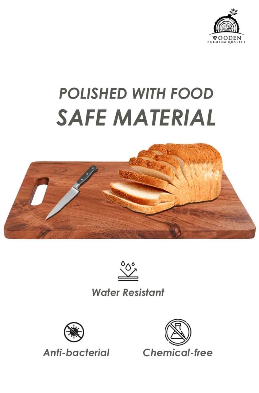 Wood Curls Willowood Acacia Wood Chopping Board | Anti-Bacterial | Seasoned with Food Grade Mineral Oils | Natural Wood Finish | Size: 24.13X34.29X1.5 Centimetres