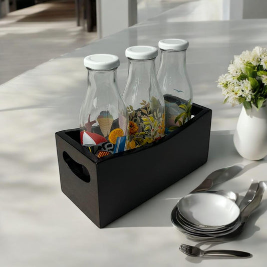 Wood Curls Caddy Sprinkler Organiser Holder | Bottle Organizer | Spice Organizer| Organiser for Home | Cafeteria | Walnut Finish | Size: 9X4X4.5 Inches