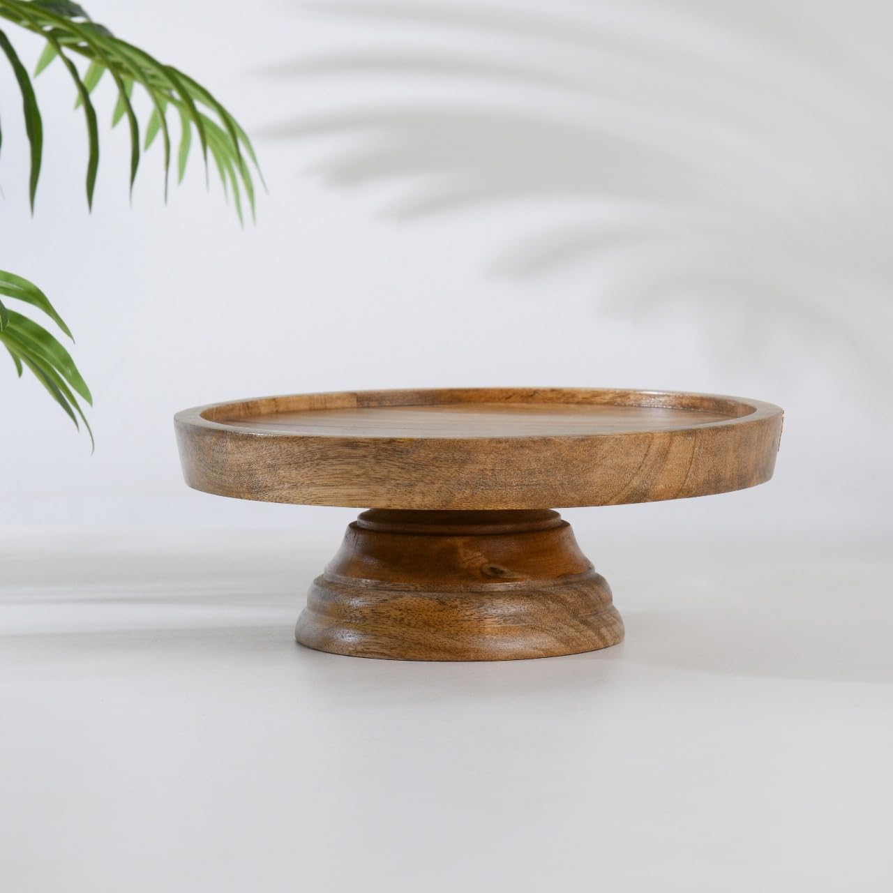 Wood Curls Wooden Cake Stand, Wood Pedestal Stand,Cake Display Stand,Round Wood Tray,Cake Plate,Mango Wood,Natural Wood Finish(23cm Diameter x 9cm Height)