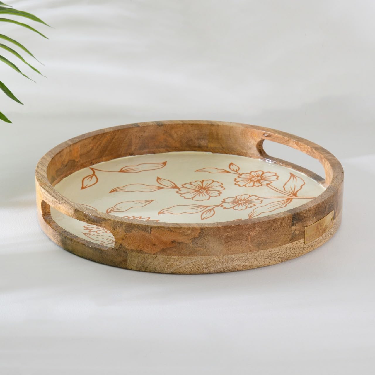 Wood Curls Hand-Painted Round Wooden Tray with Floral Design – Decorative Serving Tray for Home, Kitchen & Dining – Mango Wood, Serving Tray with Floral Print11 inch(D) x 1.7 inch(H)