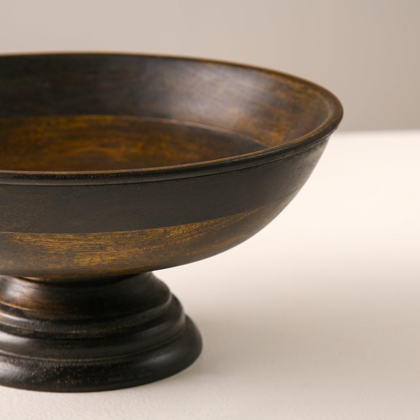 Wood Curls Handcrafted Wooden Pedestal | Mango Wood Fruit & Salad Server | Decorative Centerpiece for Table | Walnut Finish | 25.5 cm Diameter x 12 cm Height