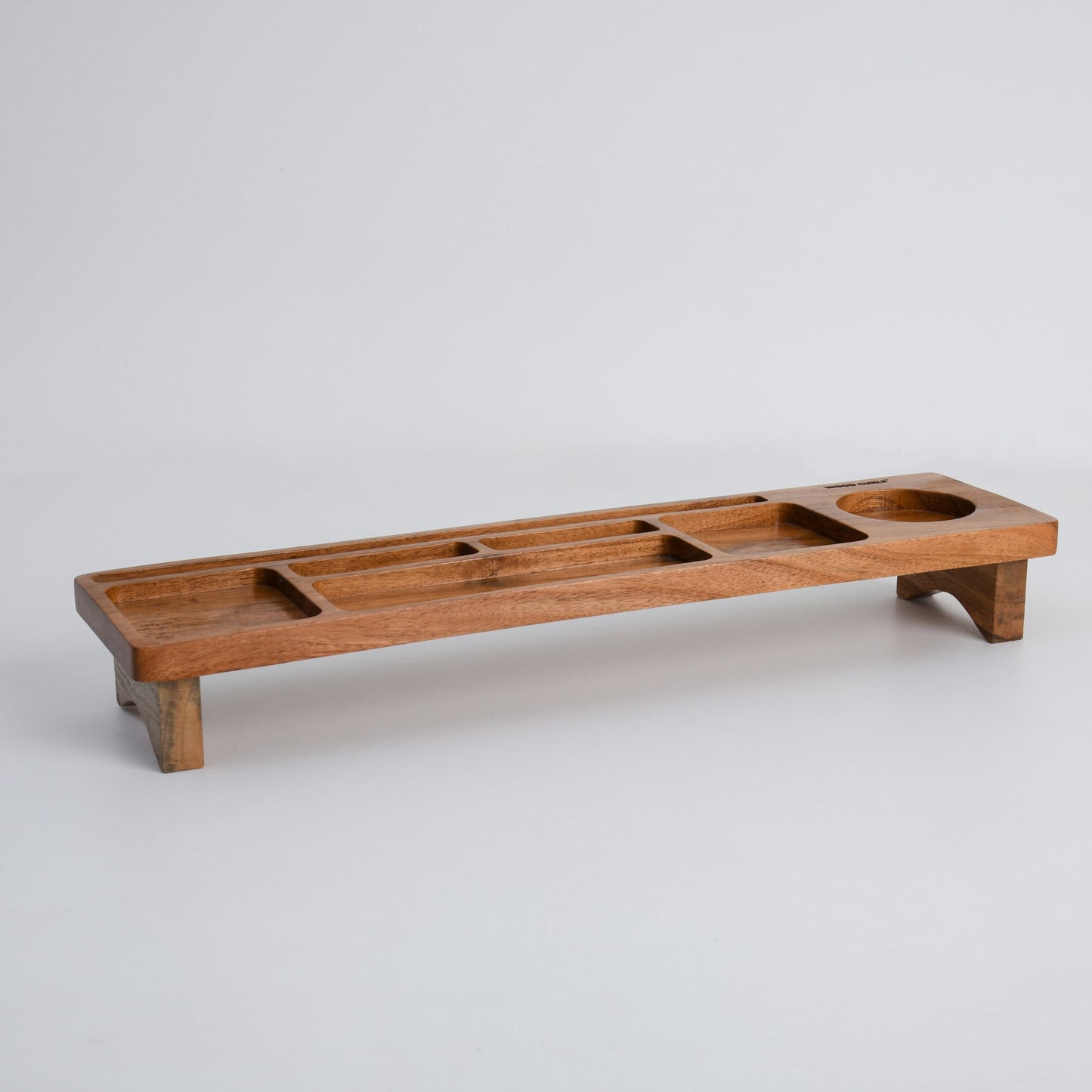 Wood Curls Wooden Desk Organiser,Table Organiser for Home & Office, Storage Tray with Compartments (20 inch(L) x 4.7inch(W) x 2.7inch(H)