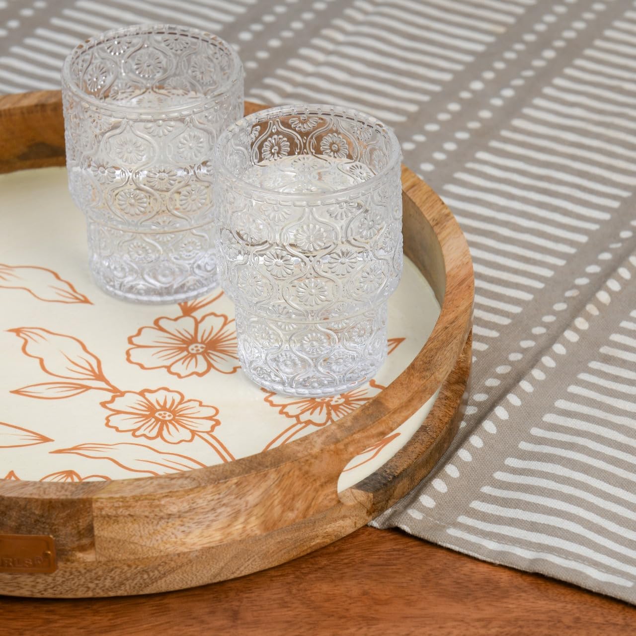 Wood Curls Hand-Painted Round Wooden Tray with Floral Design – Decorative Serving Tray for Home, Kitchen & Dining – Mango Wood, Serving Tray with Floral Print11 inch(D) x 1.7 inch(H)