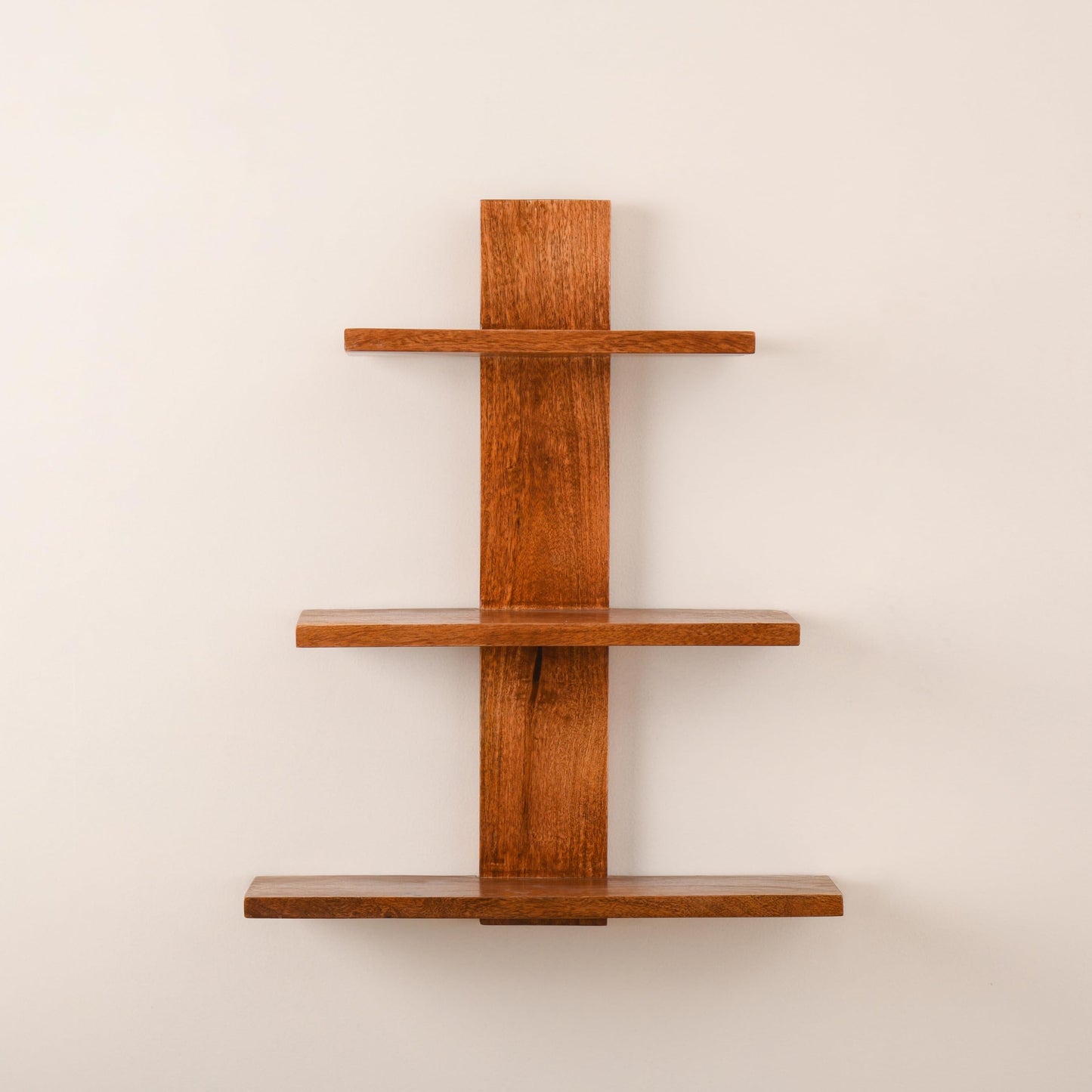 Wood Curls Wooden Wall Mounted Decorative Shelf, 3-Tier Shelves for Home Decor Items,Wall Shelf for Living Room,Bedroom,Book Self,Mango Wood,Natural Polish