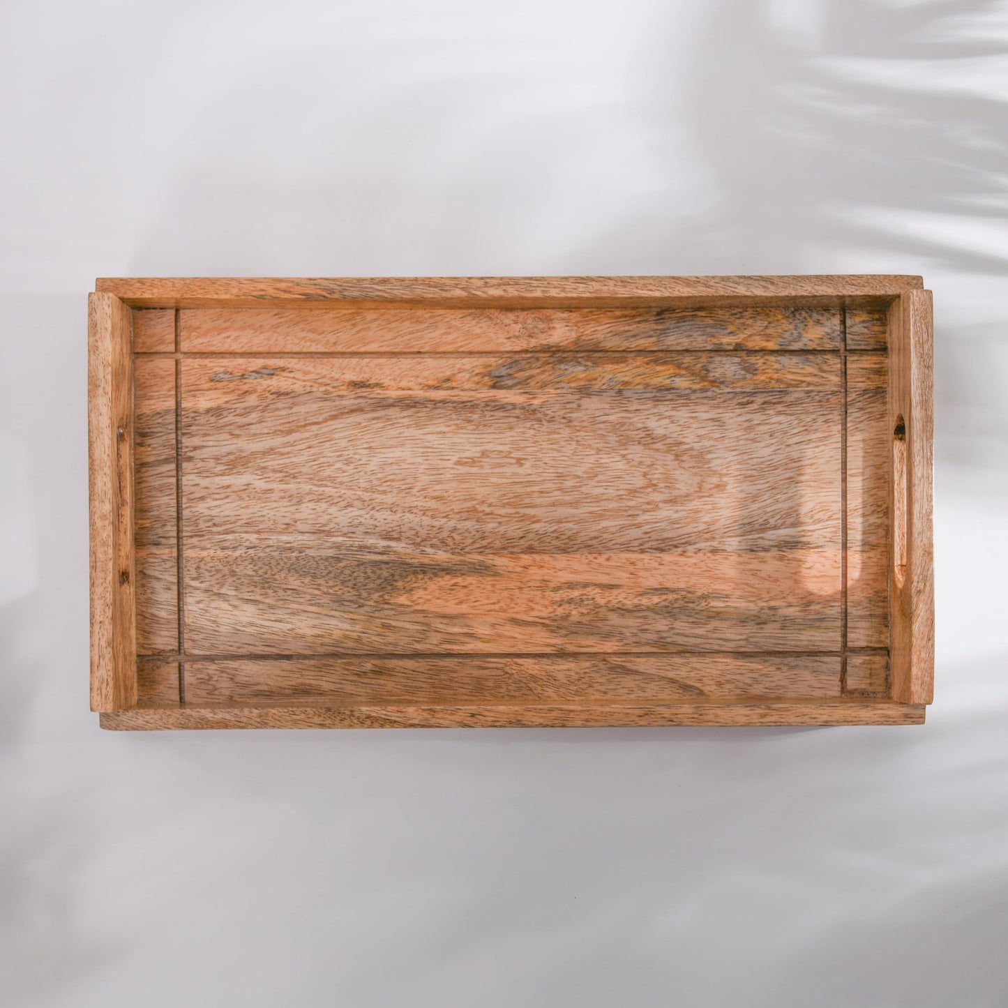 Wood Curls Handcrafted Wooden Serving Tray|Snacks and Tea Serving Tray|Rectangular Shape|Serving Tray for Home Kitchen,Cafe|Natural Wood |Mango Wood|Tray for Home DecorSize 15.74 x 8.66 inches