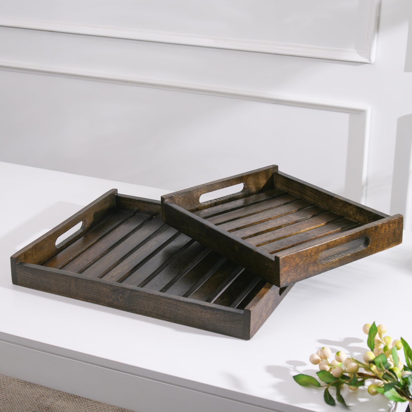 Wood Curls Handcrafted Wooden Serving Tray|Snacks and Tea Serving Tray|Rectangular Shape|Tray for Home Decor|Mango Wood|Serving Tray for Home,Kitchen,Cafe