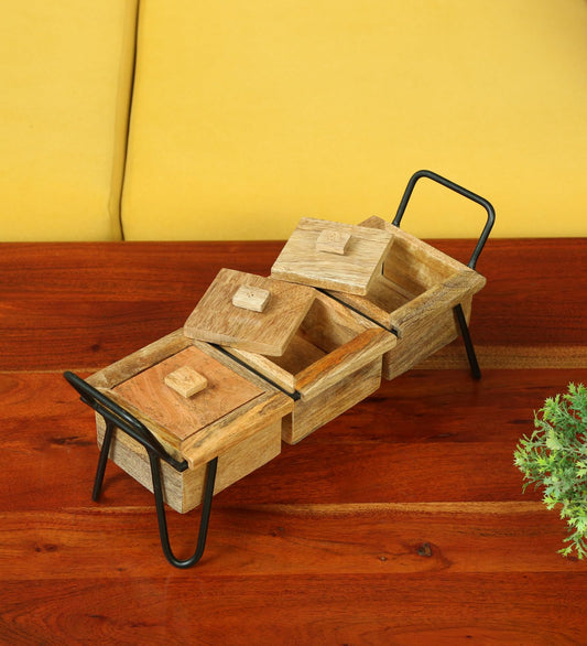 Wood Curls Rustic Wooden Serving Tray with Sturdy Metal Handles – Multipurpose Snack & Decorative Centerpiece,Snack & Serving Tray with Compartments(15L X 5D X 6H inches)