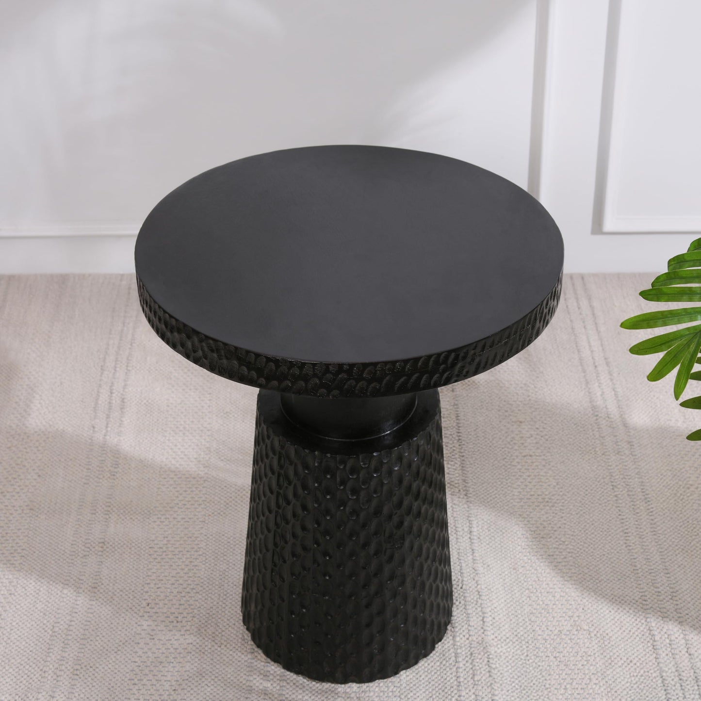 Wood Curls Nyx Wooden Coffee Table for Living Room|Side Table for Office,Home,Bedroom|Round Coffee Table|Black|Mango Wood(17 inches Diameter x 20 inches Height)