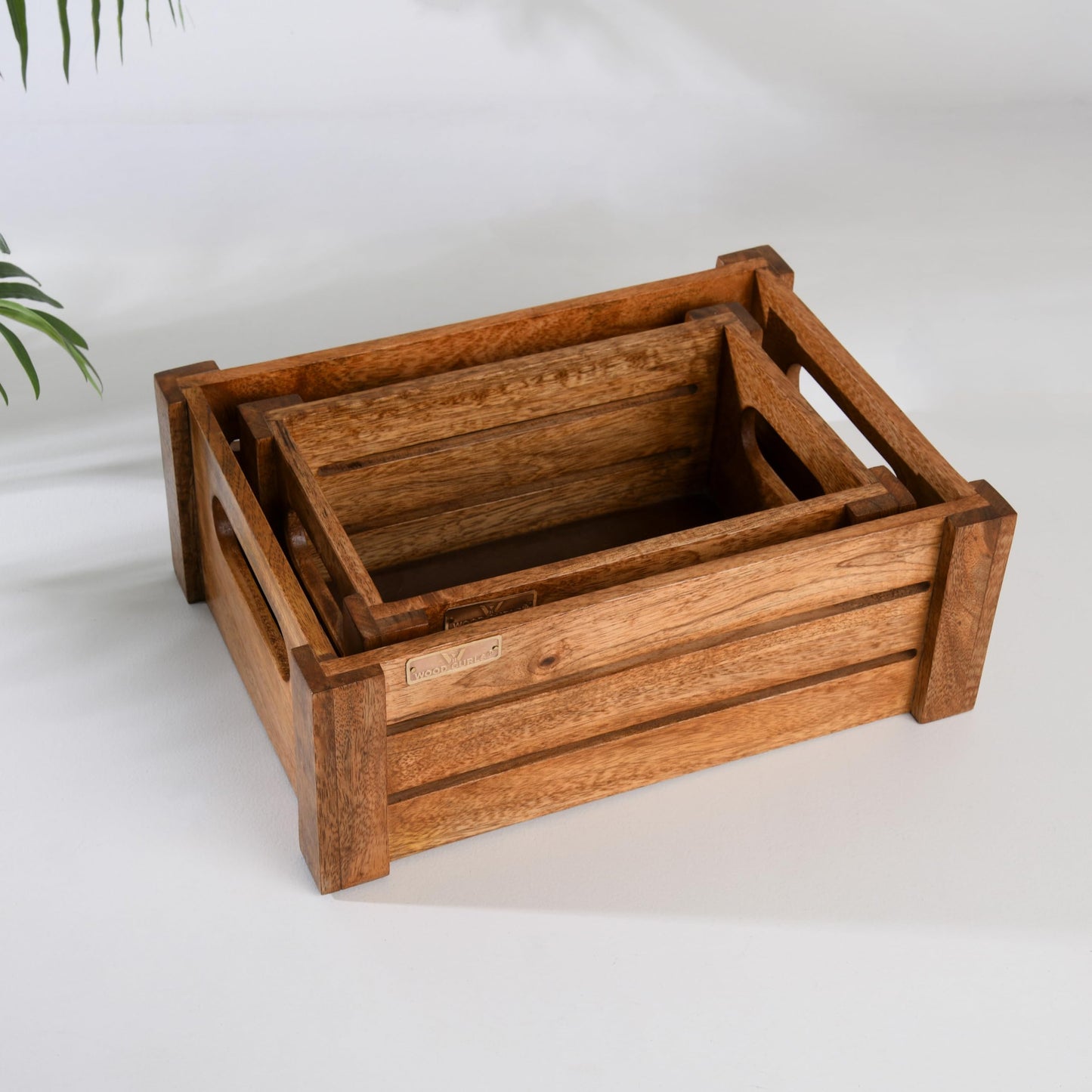 Rustic Wooden Storage Crates Set of 2 – Nesting Organizer Boxes with Handles for Kitchen, Living Room & Bathroom