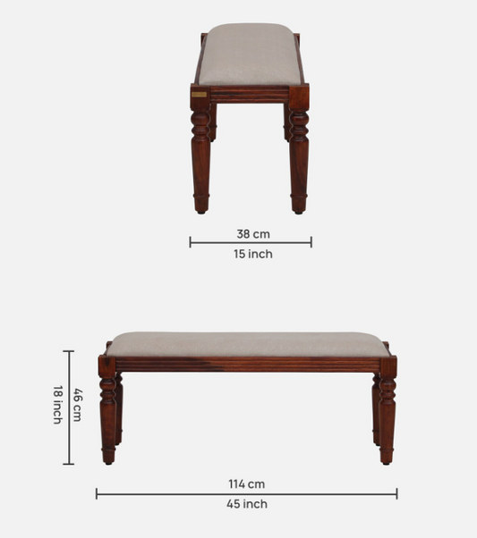 Wood Curls Regalia Sheesham Wood 6 Seater Dining Set In Honey Oak Finish With Bench
