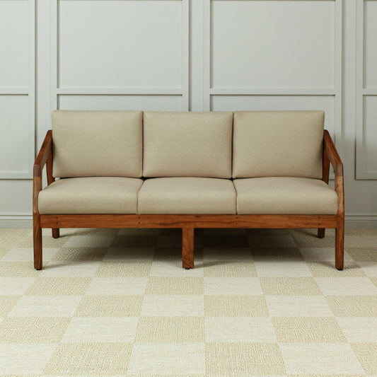 Wood Curls Arden Acacia Wood 3-Seater Sofa in Beige Upholstery