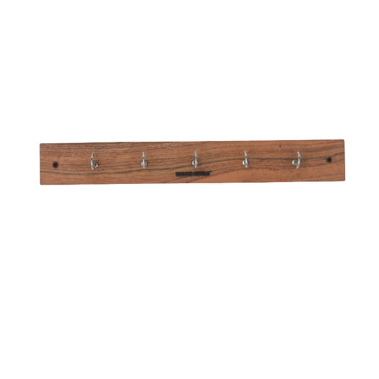 WOOD CURLS wall-mount key holder made of natural acacia wood with five sturdy metal hooks for entryway organization.