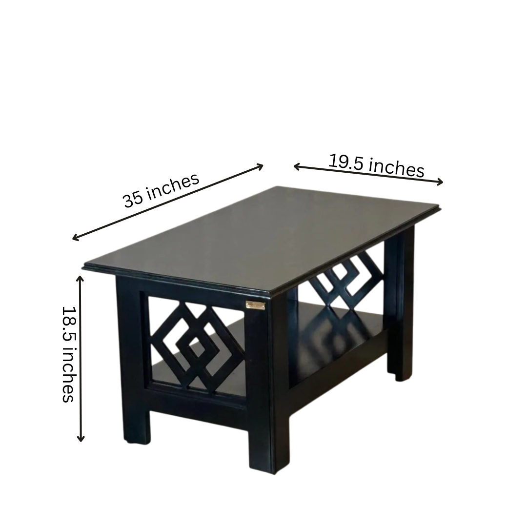 Modern Geometric Black Coffee Table with Lower Shelf
