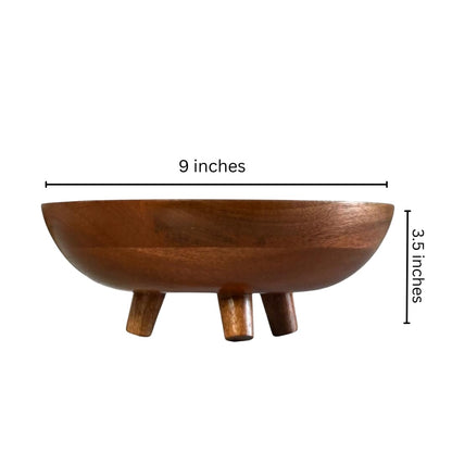 Handcrafted Mango Wood Pedestal Bowl – Decorative Centrepiece