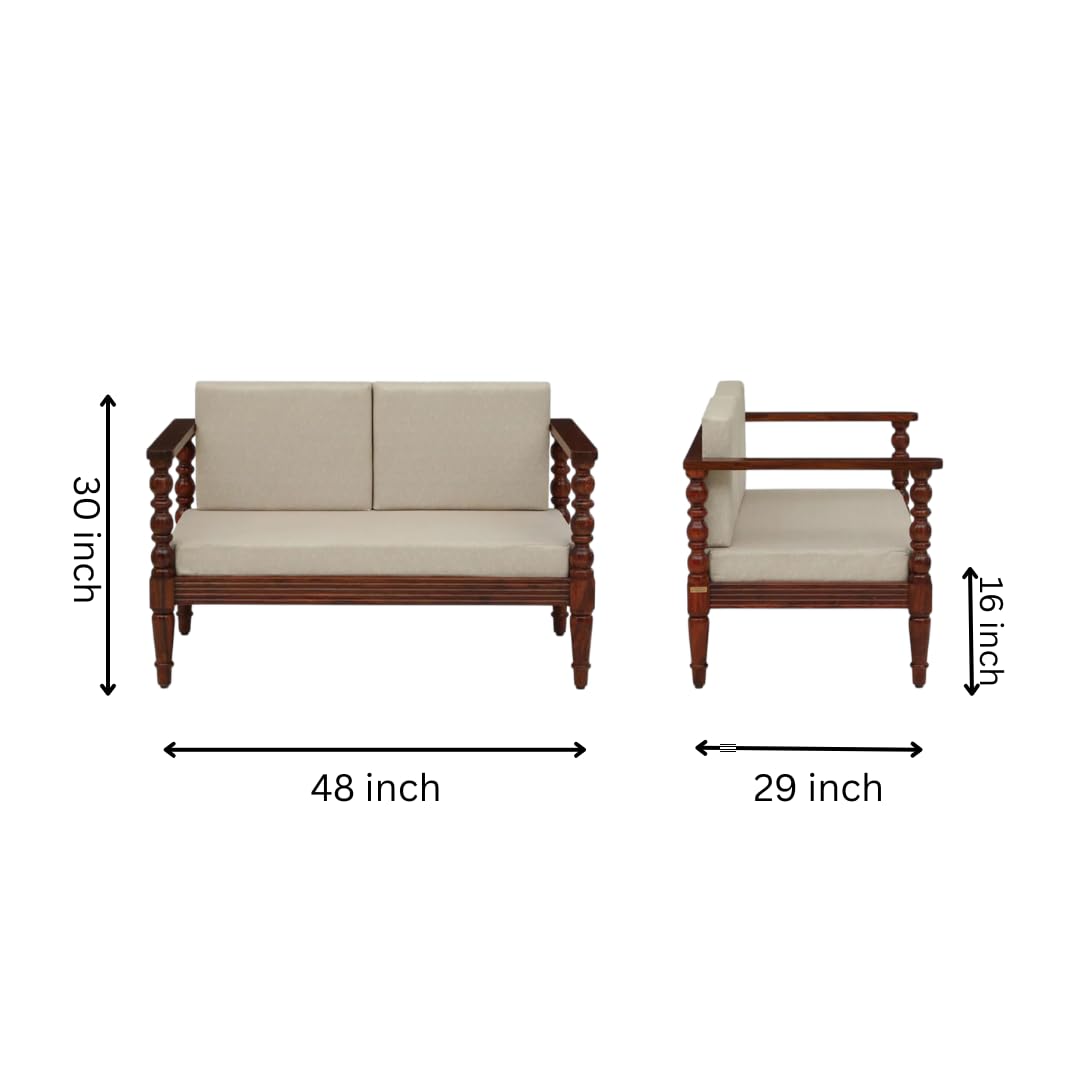 Rowan 2 Seater Sheesham Wood Sofa in Beige Color