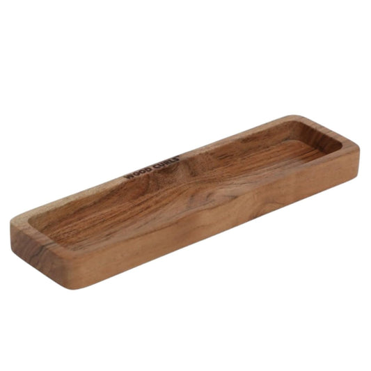 Wood Curls Wooden Pen Holder Tray for Desk, Minimalist Stationery Organizer with Compartments for Small Accesories,Solid Wood Desk Organizer Tray, 9(L) x 2.5(B) inch
