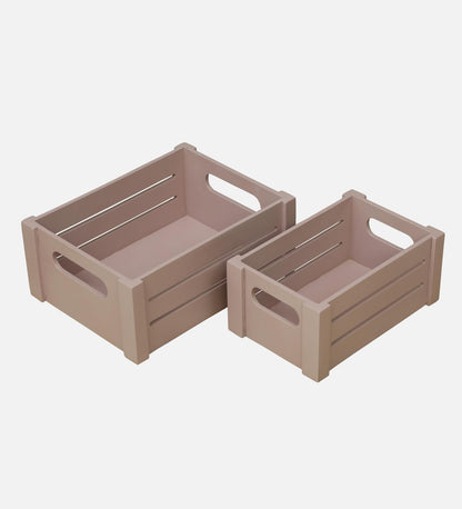 Wood Curls Wooden Nesting Storage Crates with Handles (Set of 2) – Stylish Organizer Baskets for Toiletries, Pantry & Home Décor(Medium (14x11x6 inch) & Small (12x8x5.5 inch)