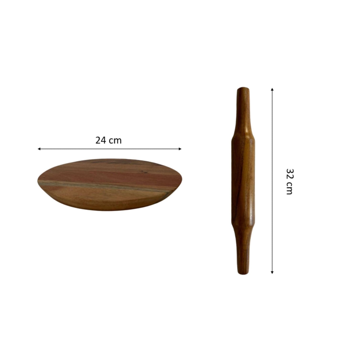 WOOD CURLS Wooden Chakla Belan | Rolling Board and Rolling Pin | Roti Maker | Size of Chakla 24 cm | Size of Belan 32 cm |