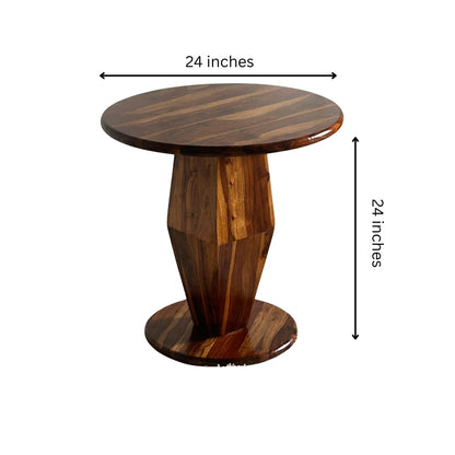 Wood Curls Armonia Sheesham Wood Coffee Table for Home,Office,End Table for Bedroom,Living Room Pedestal Base Side Table, Geometric Design,Natural Wood Finish(24 inch Diameter x 24 inch Height)