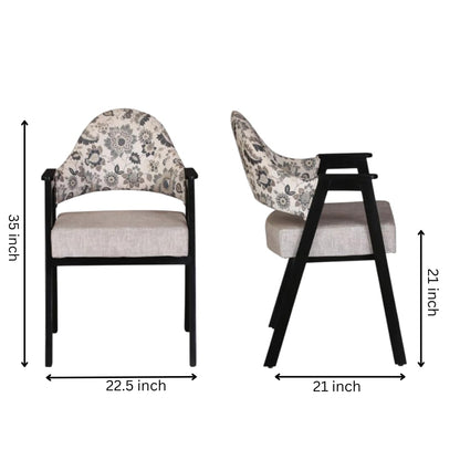 Wood Curls Florence Sheesham wood arm chair dimensions showing 22.5 inch width, 21 inch depth and 35 inch height