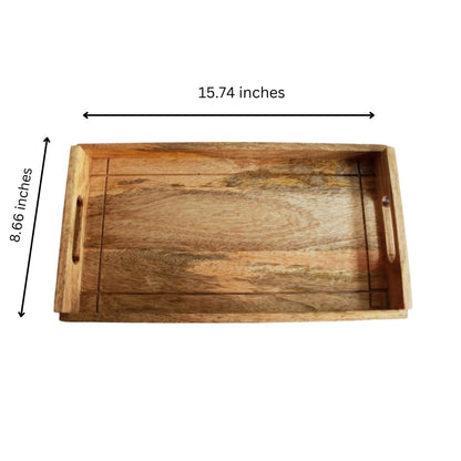 Wood Curls Handcrafted Wooden Serving Tray|Snacks and Tea Serving Tray|Rectangular Shape|Serving Tray for Home Kitchen,Cafe|Natural Wood |Mango Wood|Tray for Home DecorSize 15.74 x 8.66 inches