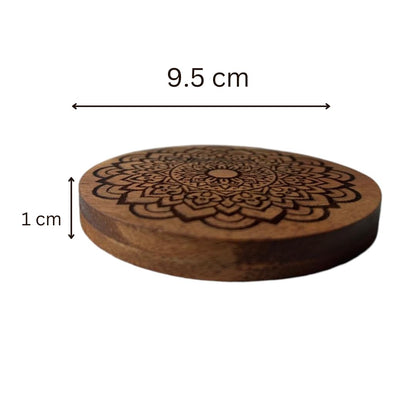 Wood Curls Wooden Tea Coasters with Stand,Set of 6 Round Coasters,Floral Design Wooden Coaster for Dining Table,Coaster Set Fit for Tea Cups,Coffee Mugs,Glasses,Heat Resistant (3.75 x3.75 inches)