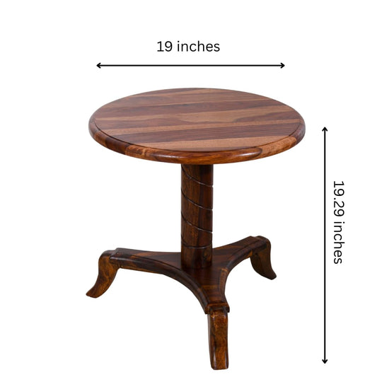 Wood Curls Zenith Solid Wood Round End Table for Living Room,Bedroom,Office|Bedside Table|End Table for Office| Coffee Table| Natural Wood Finish| Space Saving Table|Size(48 cm(D) x 49 cm(H)
