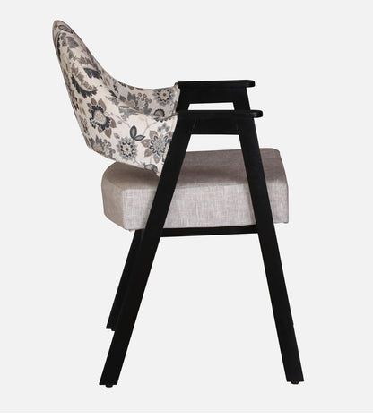 Wood Curls Florence floral upholstered Sheesham wood arm chair in black finish