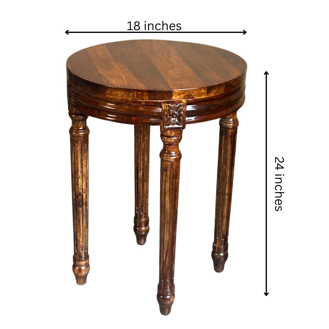 Regal Aura Solid Sheesham Wood Round Side Table for Living Room & Bedroom