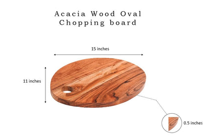 Wood Curls Timbera Acacia Wood Oval Chopping Board for Kitchen | Anti-Bacterial | Polished with Food Grade Material | Natural Wood Finish |Size 27.94X38.1X1.27cm