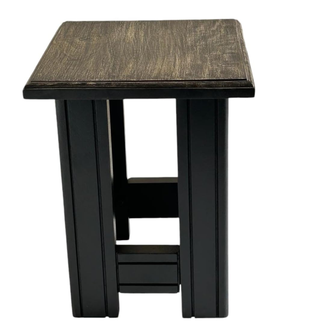 Wood Curls Rustic Black End Table for Living Room| Side Table|Handcrafted Accent Furniture|Bedside Lamp Table|Peg Table|Stool| (Black) Dimensions 14 inch L x 18 inch H|