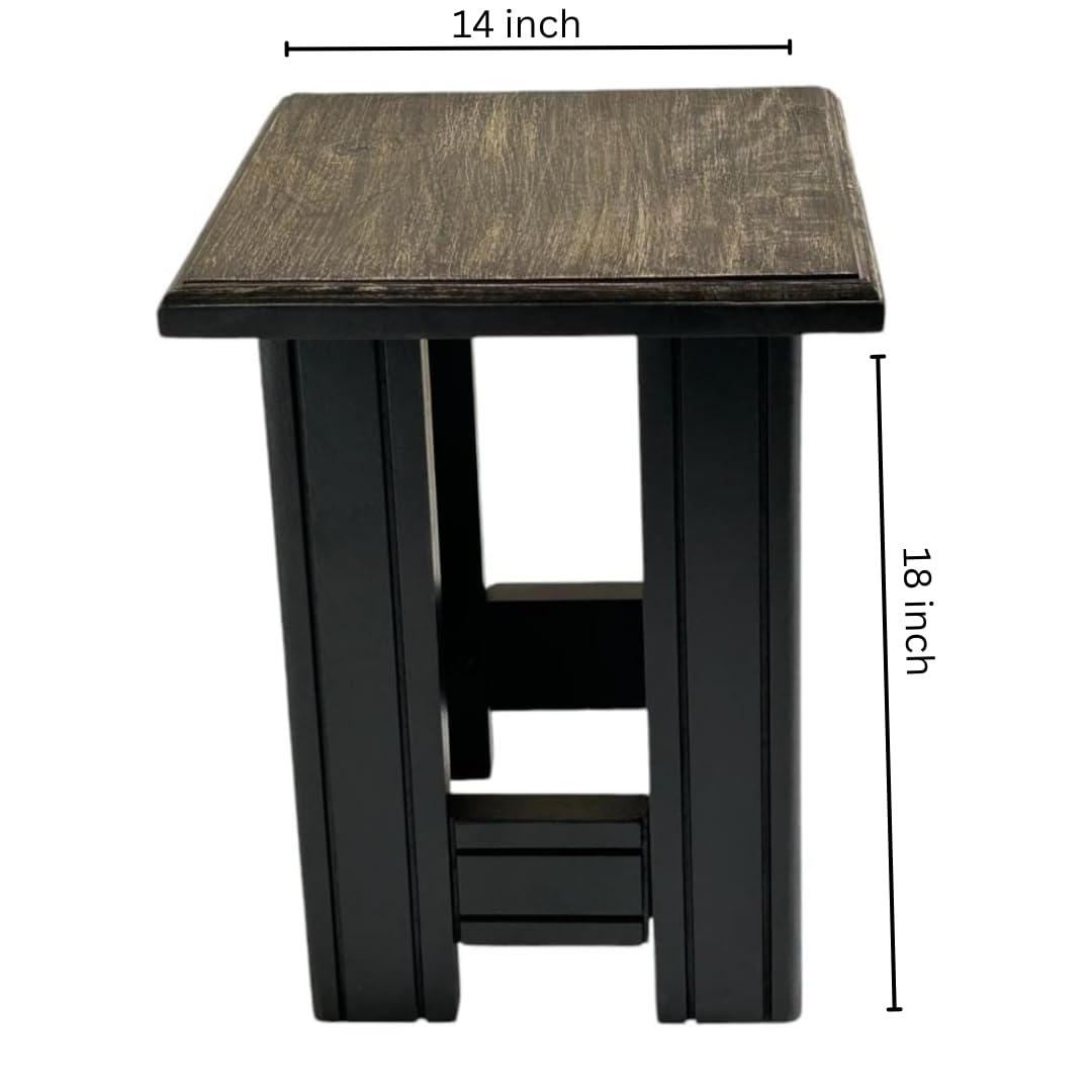 Wood Curls Rustic Black End Table for Living Room| Side Table|Handcrafted Accent Furniture|Bedside Lamp Table|Peg Table|Stool| (Black) Dimensions 14 inch L x 18 inch H|