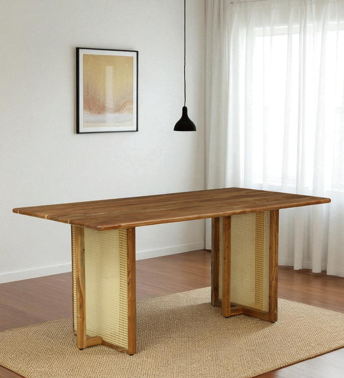 Wood Curls Arista Acacia Wood 6 Seater Dining Set In Natural Finish