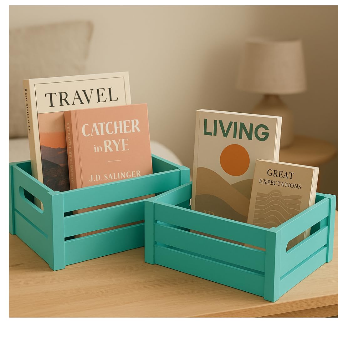 Wood Curls Set of 2 Wooden Nesting Storage Crates – Rustic Organizer Bins for Fruits, Vegetables, Toiletries, Toys & Household Essentials[Medium (14 x 10.5 x 6 inch) & Small (12 x 8 x 5.5 inch)]