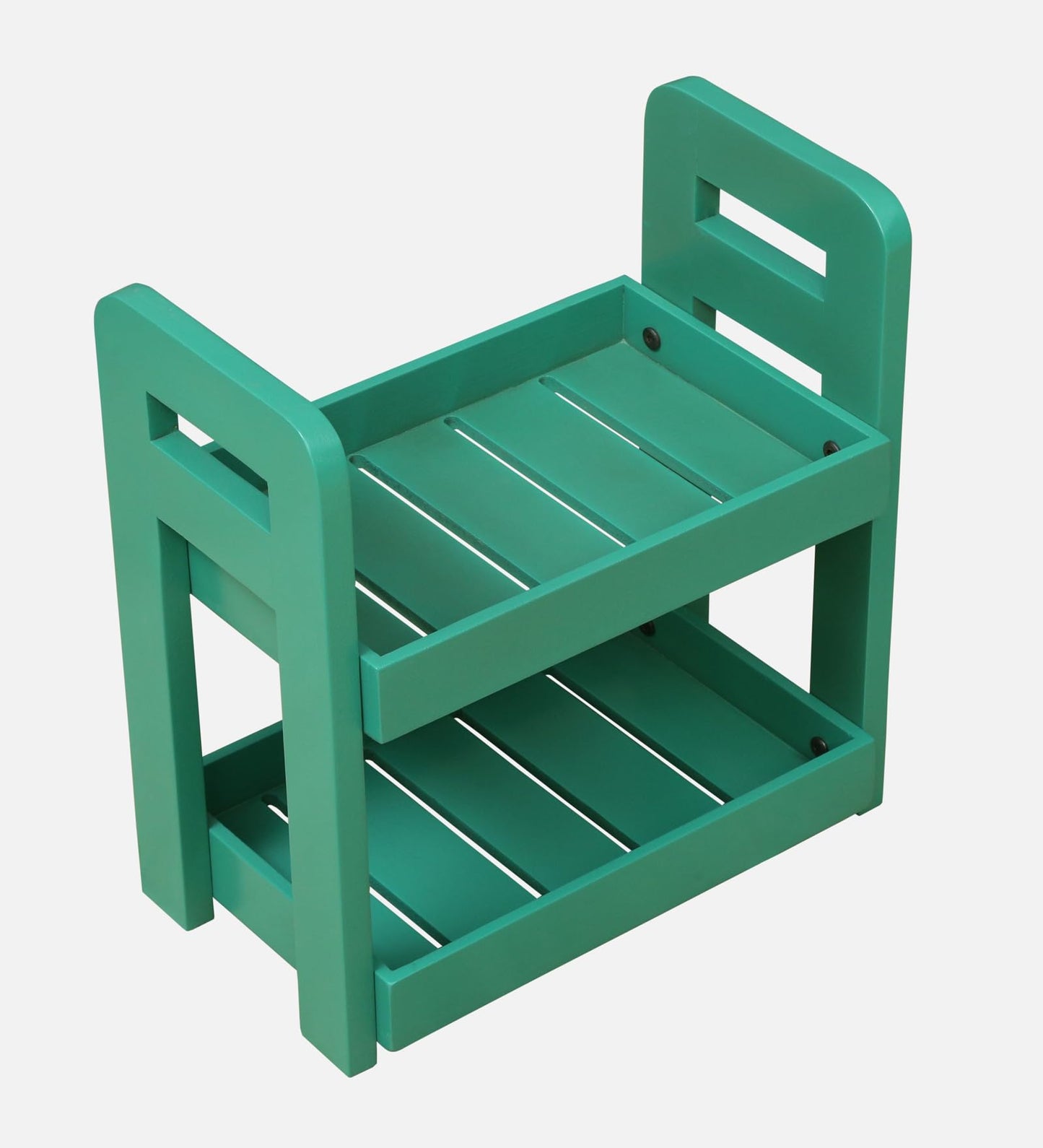 Wood Curls 2-Tier Wooden Countertop Storage Rack – Turquoise Color Wood Organizer for Kitchen, Bathroom & Office (Dimensions:34 L x 20 W x 35.5 H cm)
