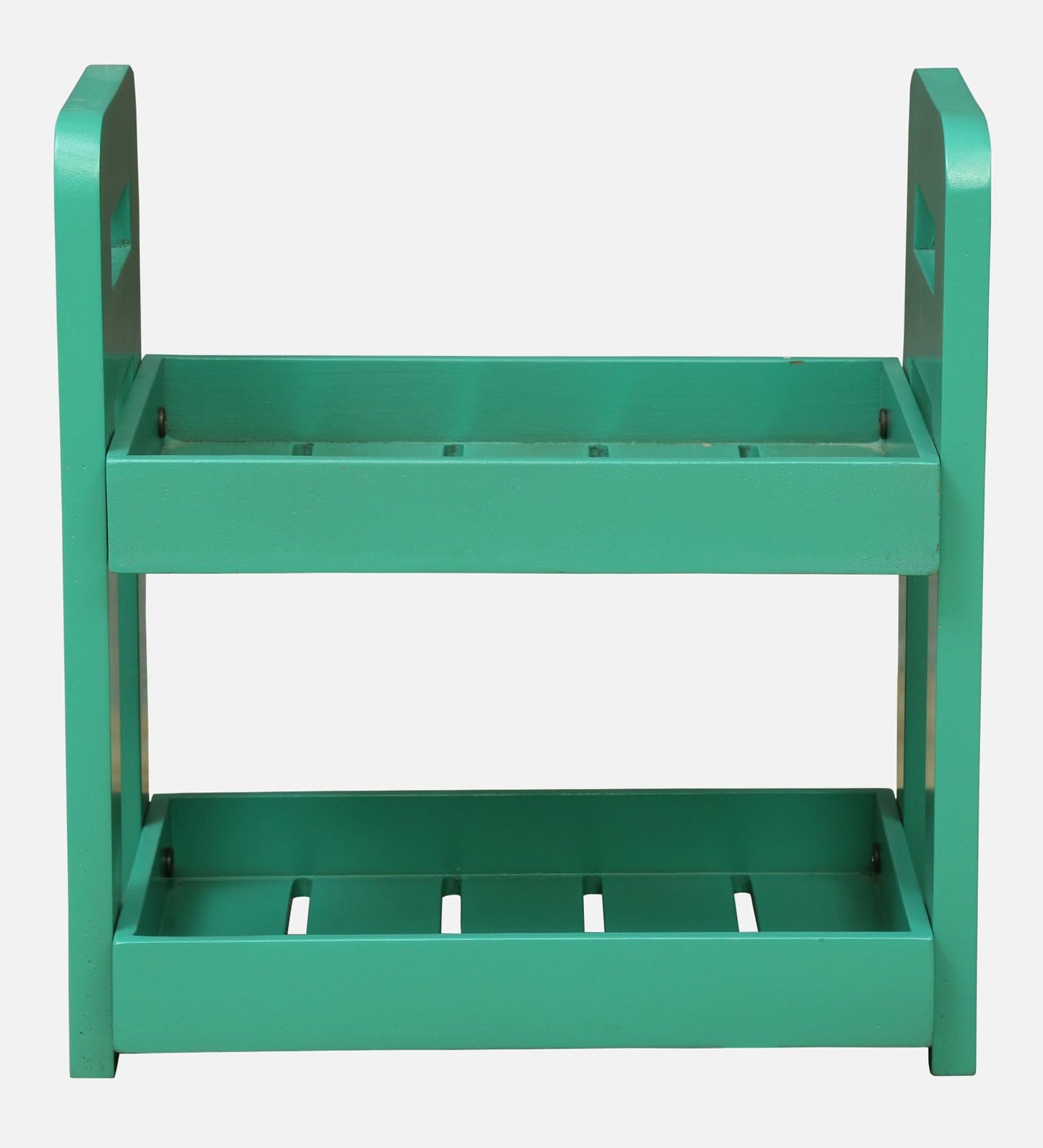 Wood Curls 2-Tier Wooden Countertop Storage Rack – Turquoise Color Wood Organizer for Kitchen, Bathroom & Office (Dimensions:34 L x 20 W x 35.5 H cm)