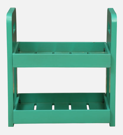 Wood Curls 2-Tier Wooden Countertop Storage Rack – Turquoise Color Wood Organizer for Kitchen, Bathroom & Office (Dimensions:34 L x 20 W x 35.5 H cm)