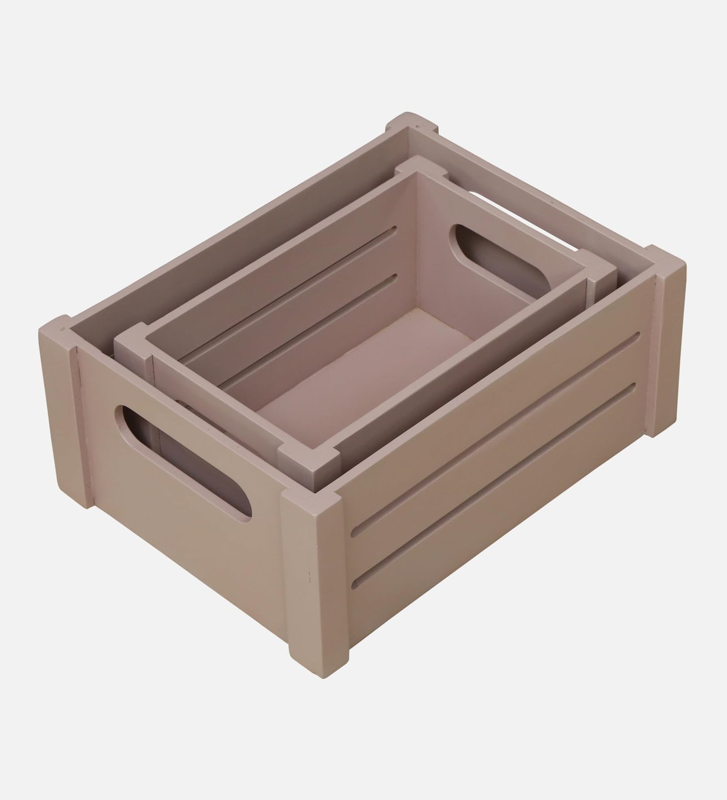 Wood Curls Wooden Nesting Storage Crates with Handles (Set of 2) – Stylish Organizer Baskets for Toiletries, Pantry & Home Décor(Medium (14x11x6 inch) & Small (12x8x5.5 inch)