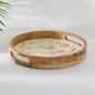 Wood Curls Hand-Painted Round Wooden Tray with Floral Design – Decorative Serving Tray for Home, Kitchen & Dining – Mango Wood, Serving Tray with Floral Print11 inch(D) x 1.7 inch(H)
