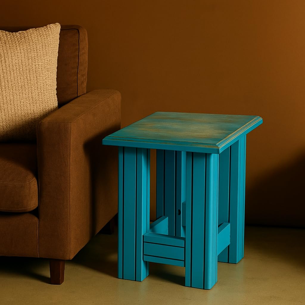 Wood Curls Rustic Wooden End Table for Living Room| Side Table|Handcrafted Accent Furniture|Bedside Lamp Table|Peg Table|Stool|