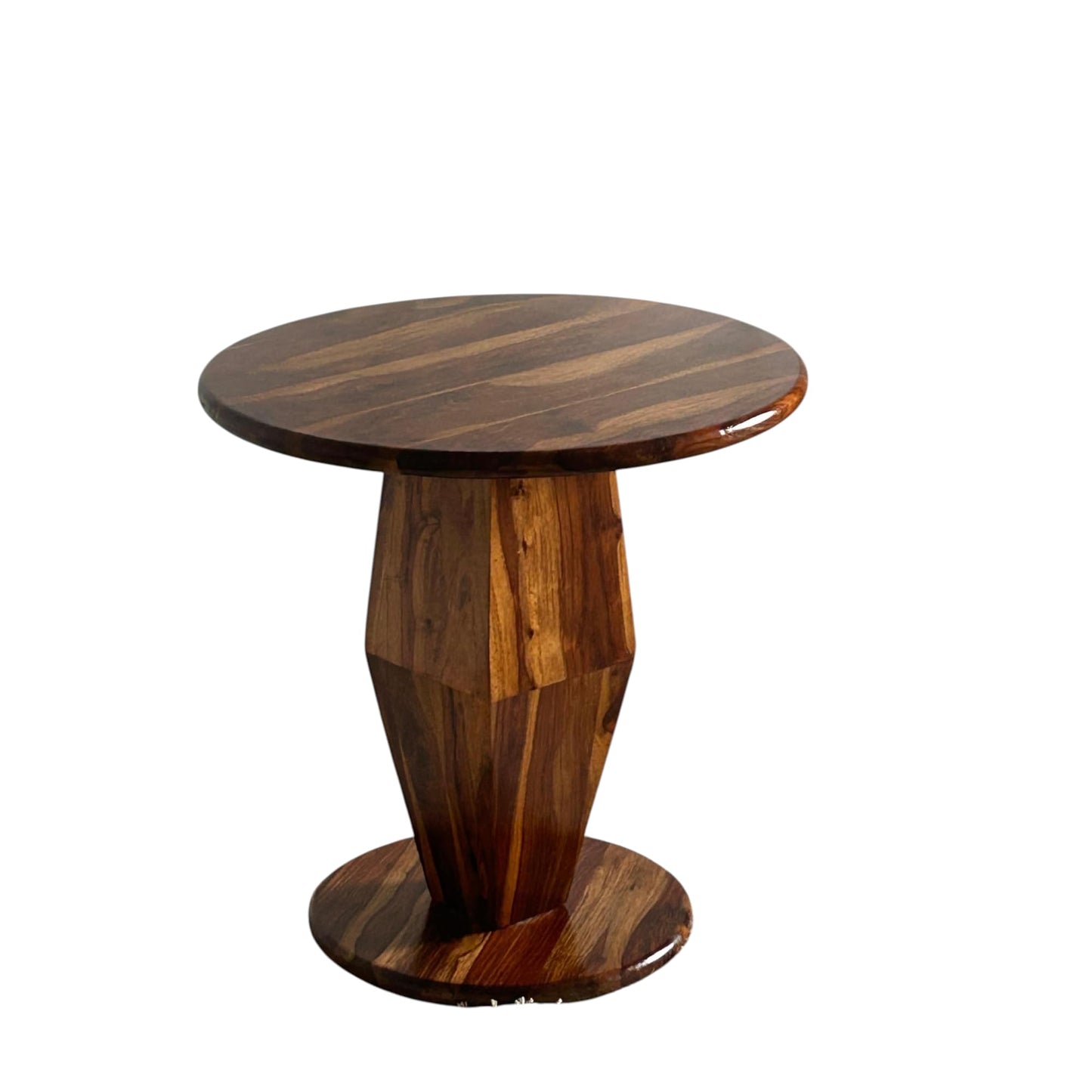 Wood Curls Armonia Sheesham Wood Coffee Table for Home,Office,End Table for Bedroom,Living Room Pedestal Base Side Table, Geometric Design,Natural Wood Finish(24 inch Diameter x 24 inch Height)